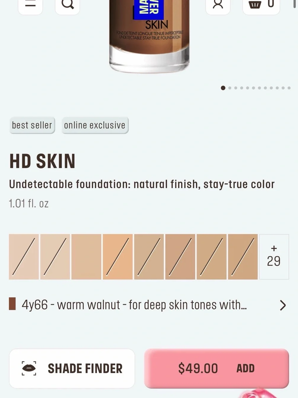 Makeup Forever HD Skin Liquid Foundation – 4y66